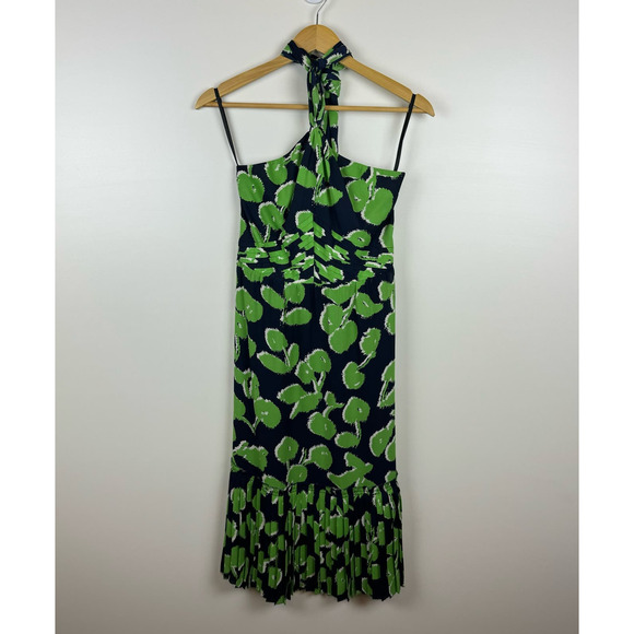 Tory Burch‎ Eloriane Green Halter Neck Floral Silk Midi Dress Size 2 - Picture 3 of 15
